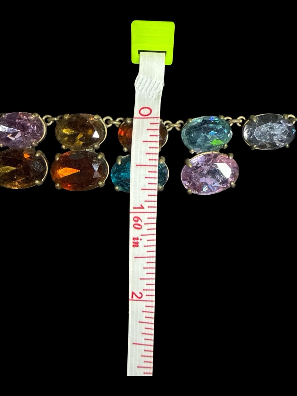 J.Crew Multicolor Crystal Statement Necklace Signed Gold Tone - Picture 8 of 8